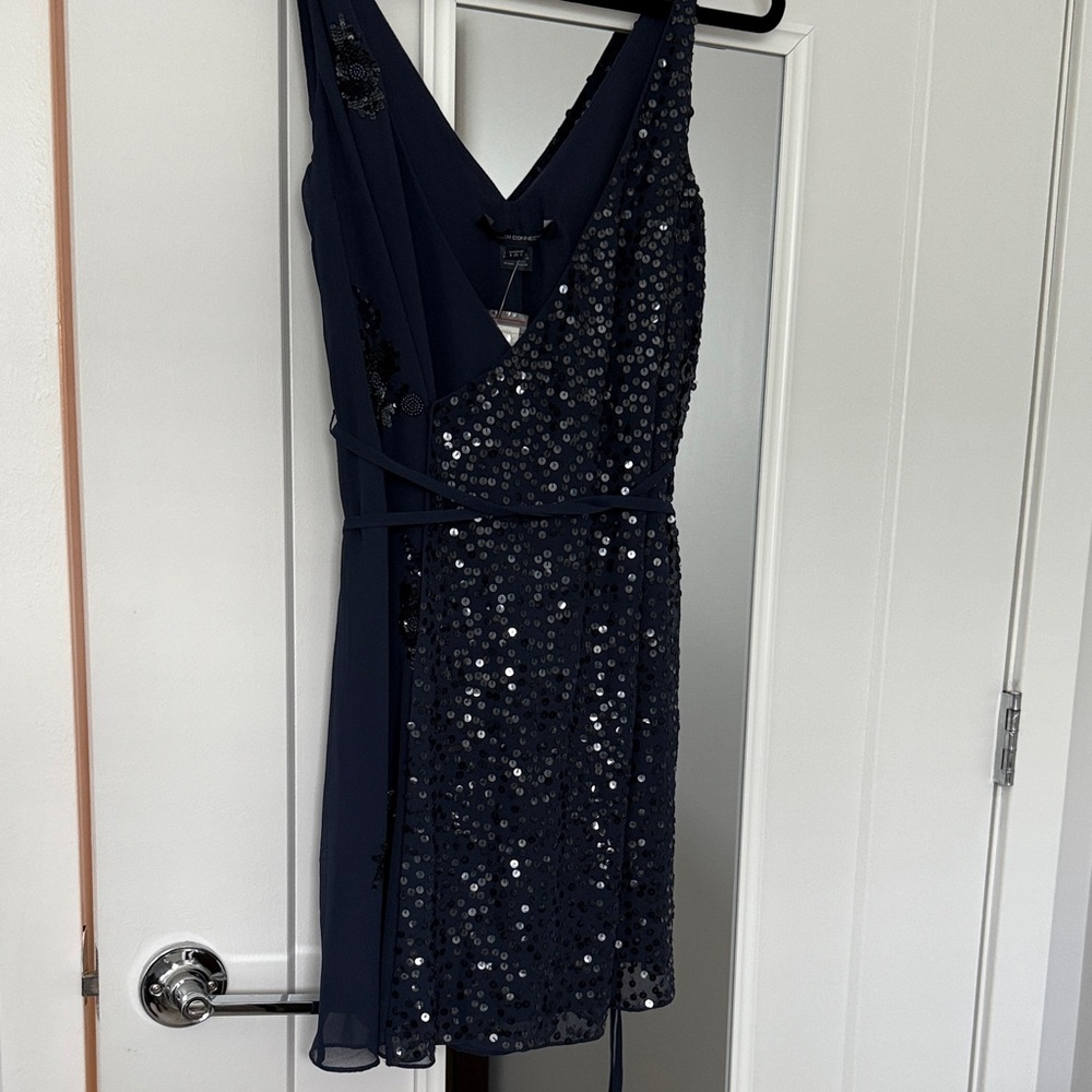 French Connection Navy Asymmetrical Sequin Dress
